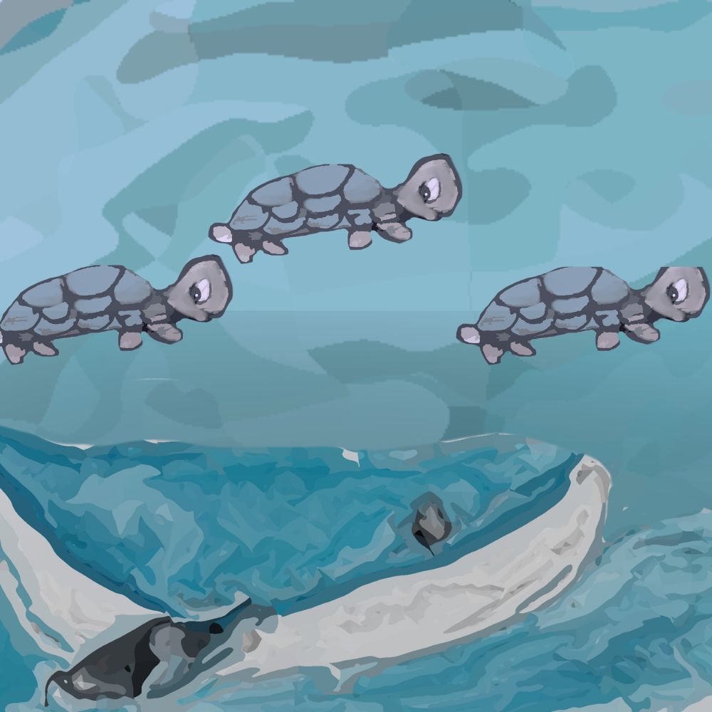 bluewhale and the baby turtles