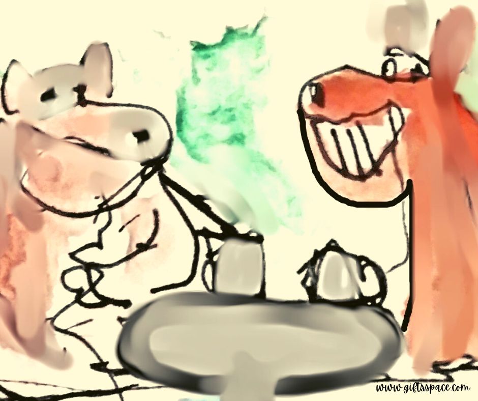 cartoon of bear and giraffe
