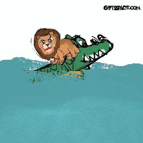 animation of a crocodile taking a lion on its back illustration for children