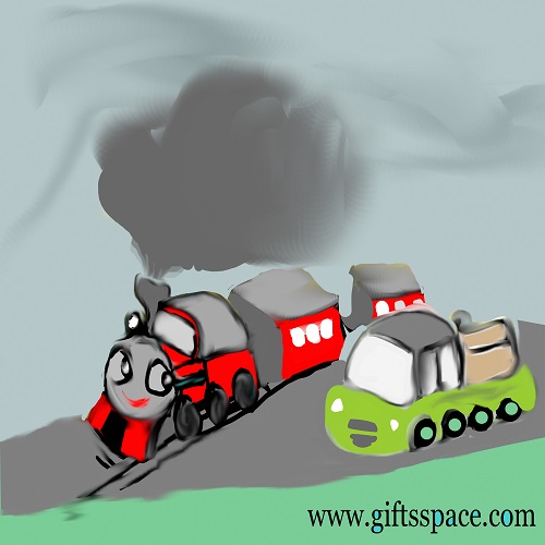 train and truck race cartoon